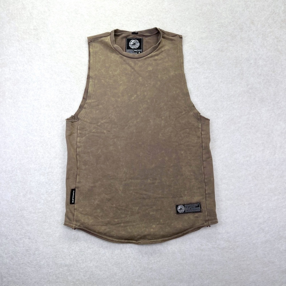 Alphalete Muscle Tank Men M Brown Acid Wash French Terry Sleeveless Gym Top